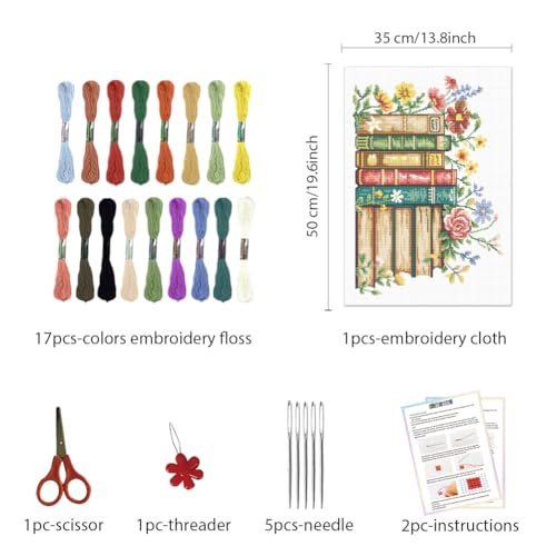 FREEBLOSS 11CT Stamped Cross Stitch Kit for Adults Beginners with Instructions Books and Flower Pattern Cross Stitch Kit Embroidery Wall Art Decoration No Frame 14x20in