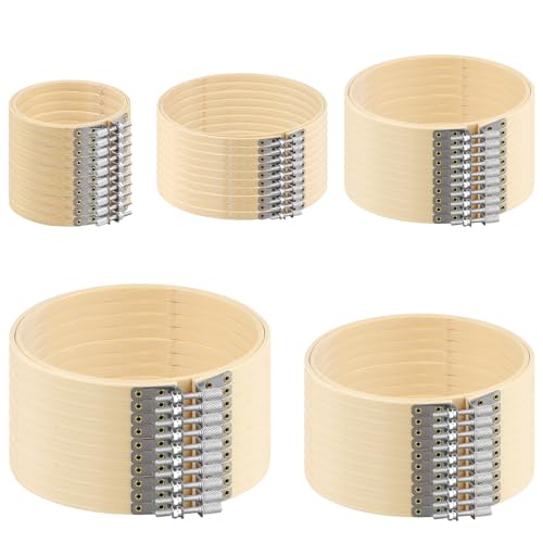 NINGWAAN 50 Pcs Embroidery Hoops Set, 4 Inch, 6 Inch, 8 Inch, 10.3 Inch, 12 Inch, Round Bamboo Wooden Frames, Cross Stitch Rings for Hand Sewing, Craft Projects