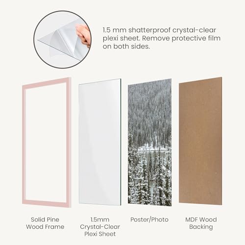 Opposite Wall - 8x10 in - Real Wood Pink Picture Frame - Lightweight, Versatile & Shatterproof - Wall Hanging & Tabletop Photo Frame - Office, Gallery & Home Decor - color: Pink, size: 8x10 in