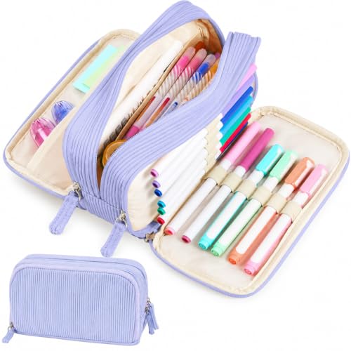 Sooez Big Capacity Pencil Case Pen Pouch, Soft Corduroy Pencil Bag - color: Blue