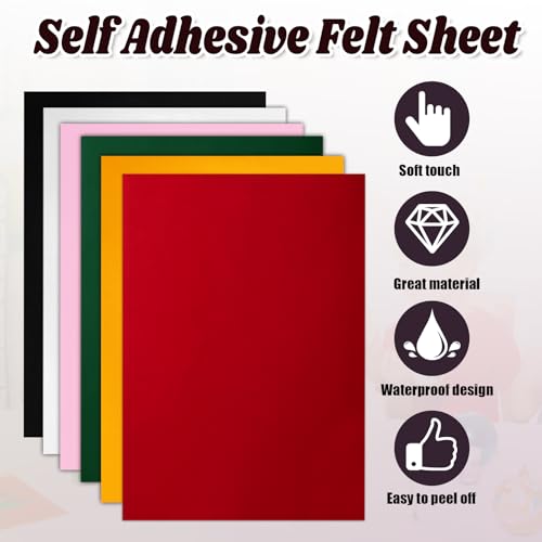 Biaungdo Self Adhesive Felt Sheets, 6 Colors, 8 x 12 Inch, 12 Pcs - color: Multicolored