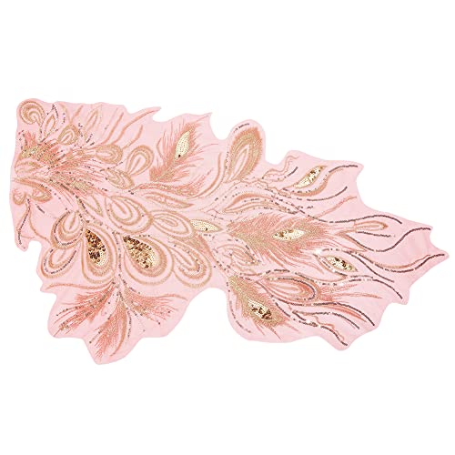 NBEADS Embroidery Lace Patches, Red Peacocks Tail Fabric Sequin Peacock Lace Applique with Paillette Sew on Patches Repair Patches for DIY Clothing Wedding Dressing Decoration - color: Red Peacocks Tail-1 Pc