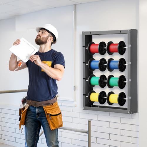 VEVOR Wire Spool Rack, 4 Adjustable Rods, Cold-Rolled Steel Wire Spool Holder Wall Mounted for Multi-Spools, Wiring Storage, 150 lbs Capacity Cable Dispenser, for Electrical Industrial Retail Use - style: Wire Spool Rack