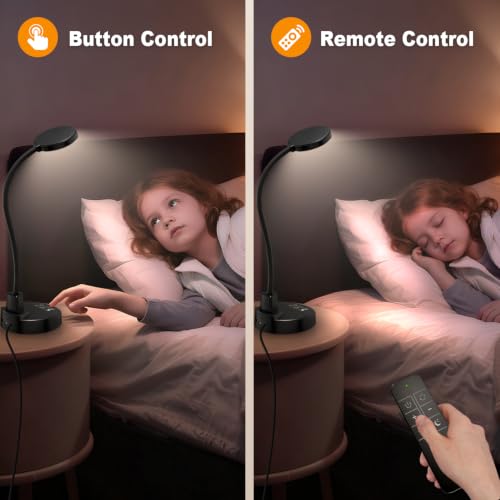 15W LED Desk Lamp with USB Charging Ports, [Button & Remote Control] Dimmable Table Lamp with 3 Color Modes, 5 Brightness Levels, 4 Timers, Flexible Reading Light for Home Office, Bedroom, Kids Study - color: Black, size: 3.5'' Lamp with Remote
