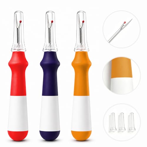 Lhedon Seam Ripper 3 PCS, Seam Rippers for Sewing, Ergonomic Grip, Colorful Large Thread Stitch Remover Tool Handy Stitch Rippers for Sewing Crafting Removing Hems and Seams - color: Orange/Rose Red/Navy Blue