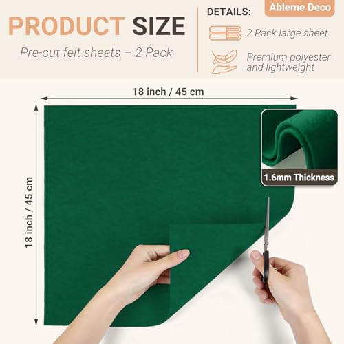 Hunter Green Felt Fabric Sheets 18" x 18" (2 Pack) 1.6mm Soft Craft Felt - color: Hunter Green