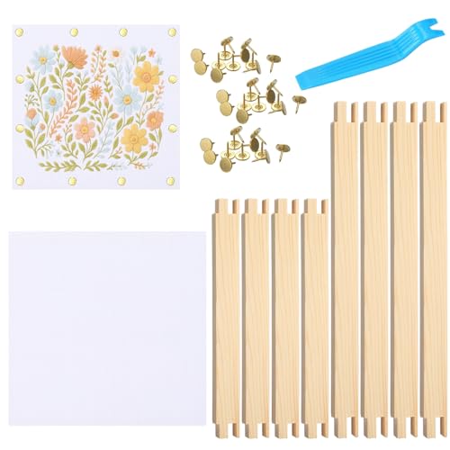 Threehoney 50 Pcs Needlepoint Stretcher Bars Kit 8 Wooden Stretcher Bars, 40 Thumb Tacks and White Cloth Multi Size Embroidery Frame DIY Needlework Craft for Cross Stitch Art Accessories - size: 2 Sizes