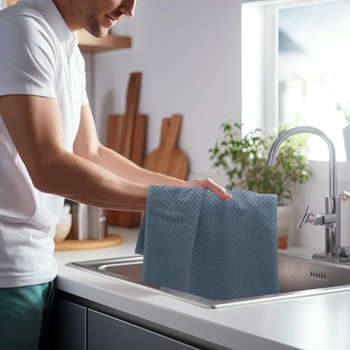 COTTON CRAFT Amazing Kitchen Towels - 8 Pack 100% Cotton Waffle Terry Towel - color: Blue, size: 8 Pack