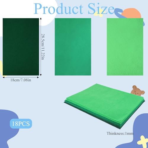 8"X12" Felt Sheets for Crafts, 18 PCS Thin Craft Felts Squares Sheets Stiff Sewing Felt Paper Non-Woven Felts Fabric Pads for DIY Art Craft Sewing Patchwork Projects Making, Green - color: Green