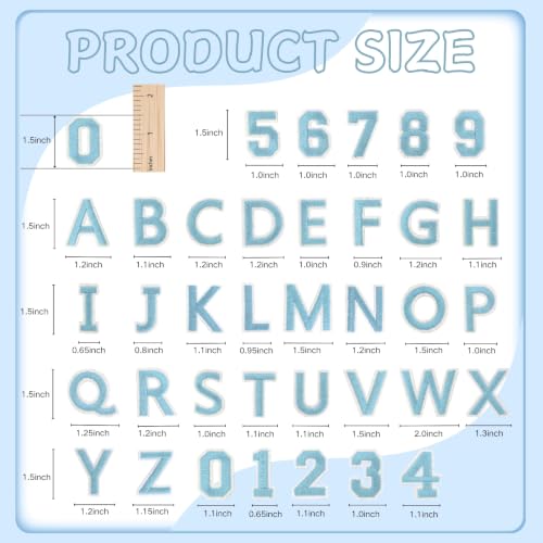 72PC Iron On Letters & Numbers Patches for Tote Bags Clothing Light Blue - color: Light Blue, size: Letters & Numbers
