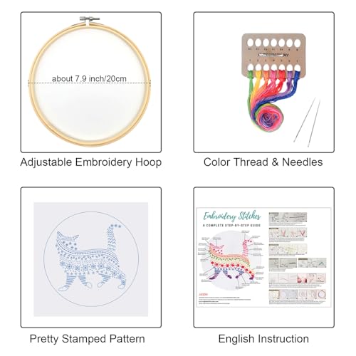 Louise Maelys Cute Cat Embroidery Kit for Beginners Creative Set - color: flower cow
