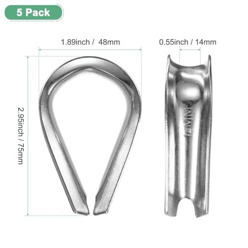 M METERXITY 5-Pack Wire Rope Thimbles, M14 Stainless Steel 14mm Rope Thimble Rigging for Diameter Cable Rigging/Sailing/Clothesline, Wire Cable Protection - size: M14