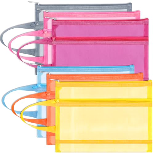 6 Pack Mesh Zipper Pouch Bags, Double Layer Nylon Pouch with Handle for Office Travel Organization (Multicolor, A4) - color: Multicolor, size: A4