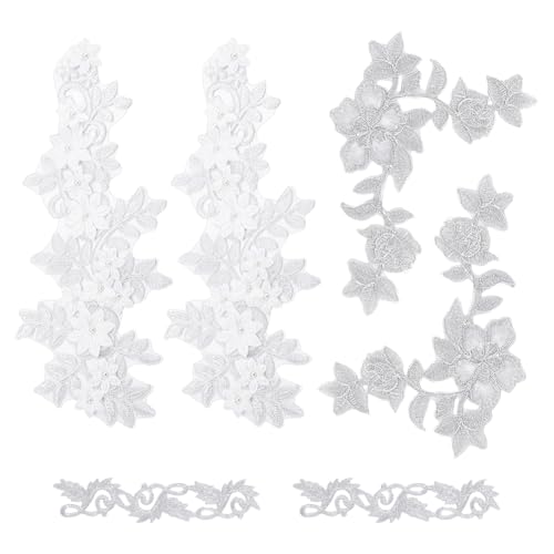 NBEADS 12 Pcs Embroidery Flower Patches, Iron on Patches Sew on Patches with Beads White and Silver Floral Repair Appliques for Wedding Dress Decoration Repair Clothing Backpacks Jeans Caps - color: Silver Floral--3 Styles 12 Pcs