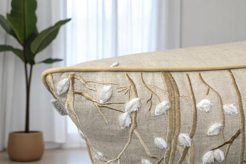 VAGMINE Embroidered Magnolia Branch 20x20 Throw Pillow Cover, Natural - color: Natural-forest, size: 20" x 20" (Pack of 1)