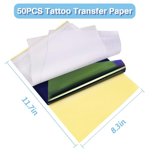 Tattoo Transfer Paper 50 Sheets, Thermal Stencil Paper for Tattooing, A4 Size 4 Layers Carbon DIY Stencil Tracing Paper, Combofix Tattoo Supplies for Studios & Beginners - size: 50Pcs