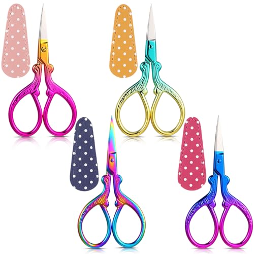 Honoson 4 Pcs Small Embroidery Scissors, 3.6", Simple, Chic Colors - color: Chic Colors