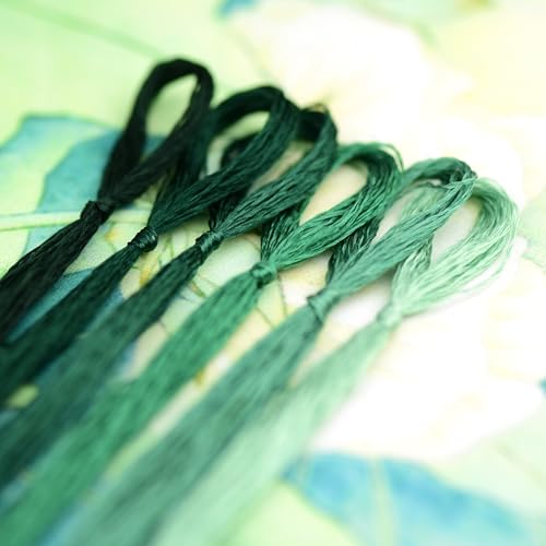 Natural Silk Thread – 6 Green Colors, 110m Each, Handmade Silk Embroidery Floss for Hand Embroidery, Cross-Stitch, Needlework Projects - color: 05