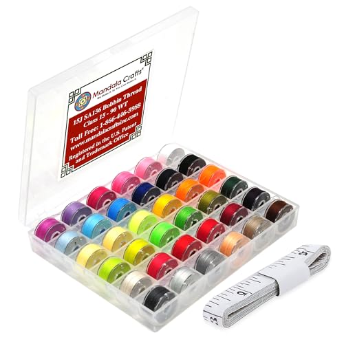 Mandala Crafts Assorted Color 15J SA156 Prefilled Bobbin Thread, 36 PCs - color: Assorted Color, size: Size A 36 X 88 Yards