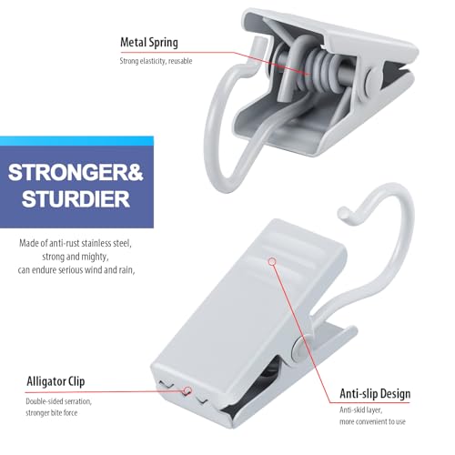 Teenitor 100 Pack White Curtain Clips Curtain Hooks, Stainless Steel Small Clips for Hanging Curtains, Outdoor String Lights, Art Craft Display, White - color: White