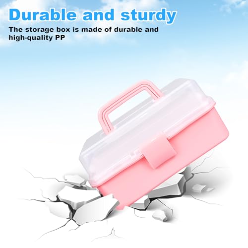 10Inch Tackle Box Organizer and Storage,Three-Layer Sewing Box With 2 Trays - color: PINK