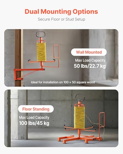 VEVOR Cable Dispenser, Floor or Stud Mounted, Wire Spool Rack, Portable Wire Rack Dispenser with Anti-Slip Metal Handle for Wiring Transport, Swivel Eyelet, for Electrical, Industrial and Retail Use - style: Wire Dispenser