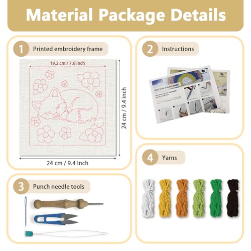 Doodlream Sleeping Fox DIY Punch Needle Embroidery Kit for Adult Beginner, 9.4" Cute Fox Punch Stitching Craft Set for Starter with Frame, Fabric Pattern, Threader, Yarn, Pinch Needle - color: Sleeping Fox