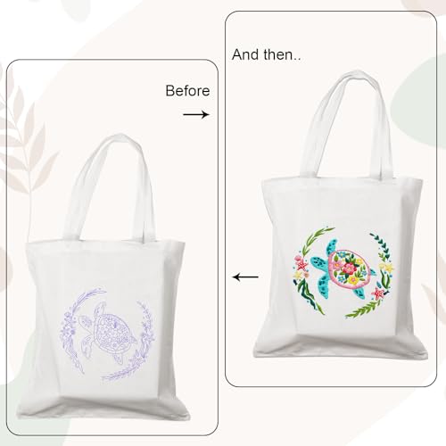 Nuberlic Embroidery Tote Bag Kit for Beginners with Sea Turtles Pattern - color: color2