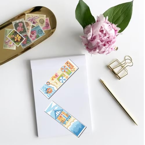 FREEBLOSS 6 Set Cross Stitch Bookmark Kits 8"x2.4" Summer Beach Scenery - style: Summer Beach