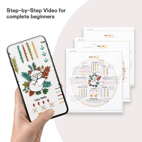 JOINRUN Beginner Embroidery Kit for Adults, 4 Pack with Video Tutorial - color: Fox
