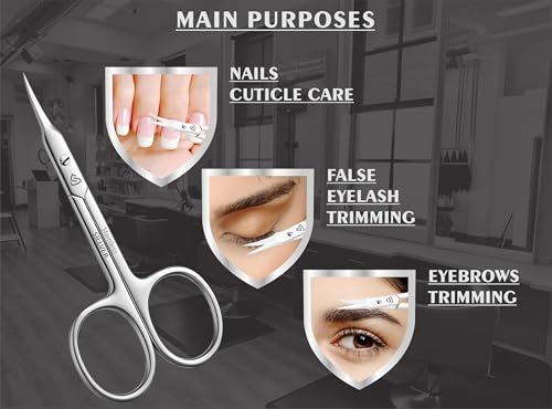 SILLVER Cuticle Scissors Curved Blade - Extra Fine Pointed Tip Professional Manicure Grooming Scissors for Cuticles, Beard, Nose Hair, Eyelash, Mustache - Eyebrow Scissors - size: Slim 3-0.9mm Blade Width