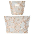 Elegant Golden Floral Embossed Makeup Bag Cosmetic Pouch Embroidery Craft - color: Gold Flower