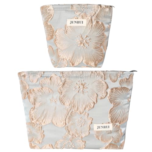 Elegant Golden Floral Embossed Makeup Bag Cosmetic Pouch Embroidery Craft - color: Gold Flower