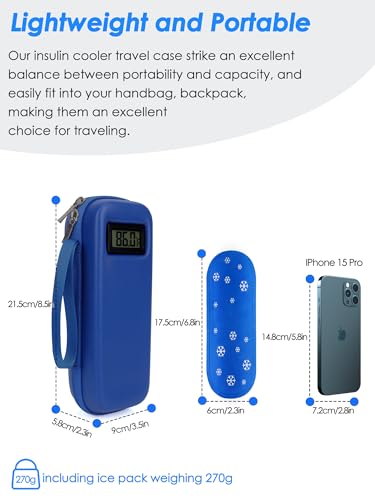 Insulin Cooler Travel Case with Temperature Display, Tsa Approved, Refrigerated Medicine Travel Case with 2 Ice Packs, Insulin Pen & Other Diabetic Supplies Organizer for Trip and Daily - color: H2_Blue