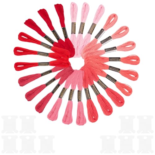 24 Skeins 6 Strandsd Red Embroidery Floss Gradient Friendship Bracelets Yarn String Variegate Cross Stitch Threads Bulk with Floss Bobbins for Hand Sewing Knitting Crafts Crochet Stitching - color: Red