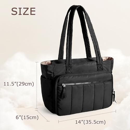 LUXJA Large Puffy Embroidery Bag with Multiple Pockets, Black