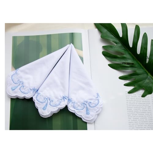 MileyMarla Ladies Embroidery Cotton White Handkerchiefs Lace Wedding Hankies - color: F02-6pcs