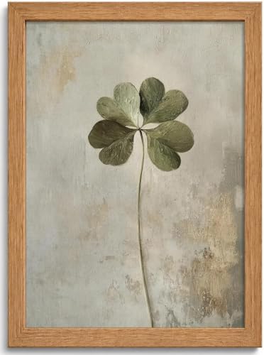 Framed Botanical Wall Art Four Leaf Clover Picture for Bathroom Wall Decor - color: Four-Leaf, size: 10"L x 8"W