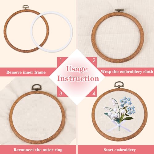 4Pcs Embroidery Frame for Dispaly 5inch to 10inch Cross Stitch Frame Set, Circle Embroidery Hoops Display Frame for Sewing and Wall Hang, Needlework, Embroidery Projects