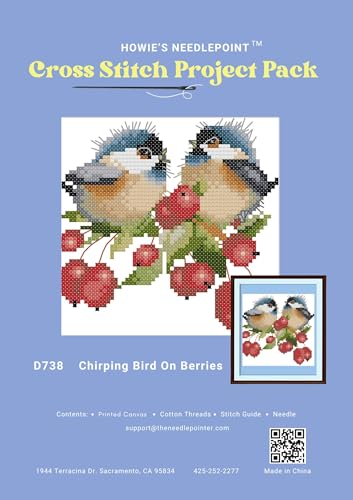 Howie's Cross Stitch Kits, 11CT Pre-Printed Pattern Embroidery Set Needlework, Full Range of Stamped Starter Kits(The Chatted Birds on Betties, 7.87 x 7.87 inch) - color: The Chatted Birds on Betties