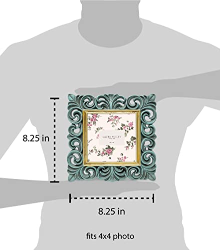 Laura Ashley 4x4 Light Blue w/Gold Resin Scroll Design Picture Frame - color: Light Blue with Gold, size: 4x4