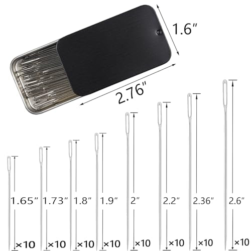 Eketirry Large Eye Sewing Needles, 8 Sizes Hand Sewing Sharp Needles, Embroidery Needle, Leather Needle,Stainless Steel Yarn Needles with Threaders & Stitch Markers (Black 80pcs) - color: Black 80pcs