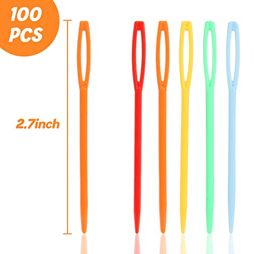 LoveInUSA 100PCS Yarn Needles for Kids & Beginners, 2.7inch Large Eye Plastic Knitting Sewing Needles for Crochet, Weaving, Tapestry, Christmas Craft Gifts, DIY Sewing Handmade Crafts - style: Multicolor-1