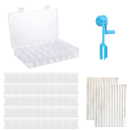 Shuielai Embroidery Cross Stitch Thread Organizer, 36-Grid Removable Box with 50 Plastic Bobbins, 2 Numbered Sticker Sheets, Blue Bobbin Winder for DIY Craft