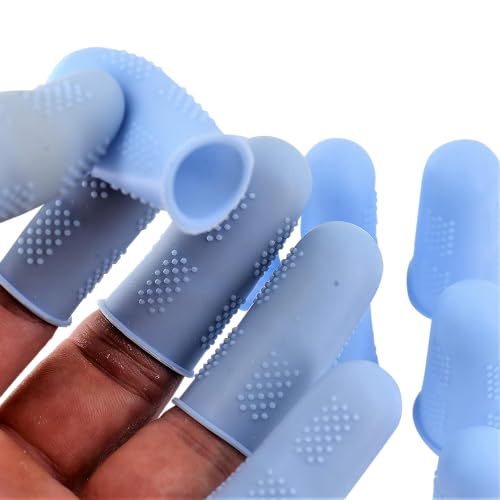 Finger Protectors [Flex Series - 12-Pack] Silicone Non-Stick Finger Covers [Cerulean - Small (6) / Medium (6)] for Hot Glue/Sewing/Wax/Rosin/Resin/Honey/Adhesives/Scrapbooking - color: Small & Medium - Cerulean [12-Pack]