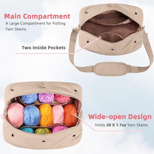 MYBAGZING Crochet Bag Organizer Knitting Bag Yarn Storage for Crochet Hook - color: Beige, size: Medium - 12"