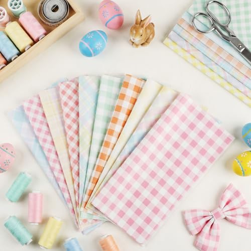 Tatuo 30 Pcs Pastel Gingham Cotton Fabric Square 10 x 10'' Patchwork Bundle - style: Pastel Gingham
