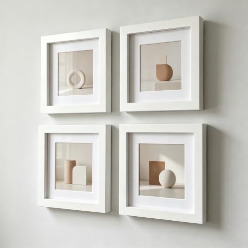 ZXT-parts 5x5 Picture Frames with 4x4 Opening Mat. Set of 2. 5x5 White Square Photo Frame. Solid Wood, Plastic Panel, The Tabletop or The Wall.2 Pack. - size: 5x5 with 4x4 Mat