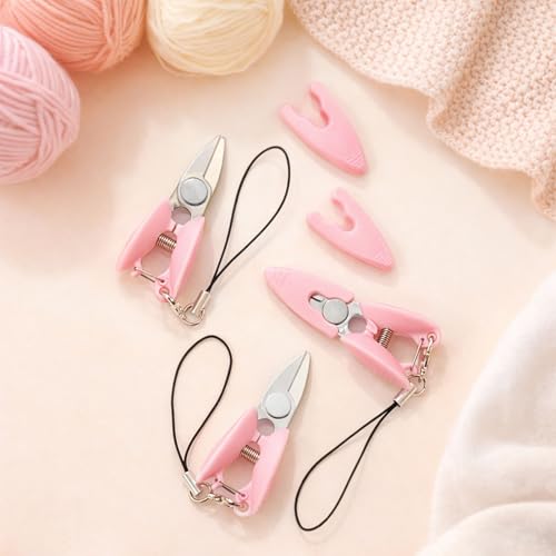3-Piece Ultra Mini Travel Scissors Set, Tiny Keychain Snips with Safety Cap for Sewing, Yarn & Paper (Pink,3pc) ﻿
