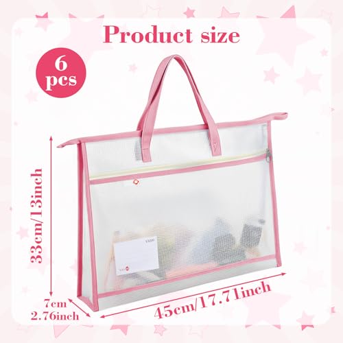 DOPENSPI 6 Pcs Project Bag for Quilting, 17.7×13.4 Inch Large Capacity Thick Clear Mesh Pouches Sewing Bags with Zipper Handles for Tote Bag File Carrying Storage Charts and Material